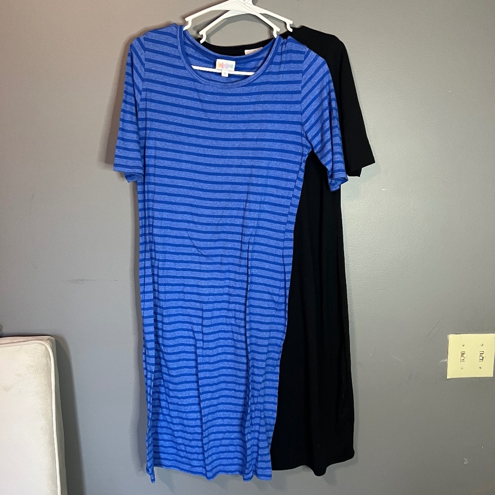 LuLaRoe Lot of 2 Dresses Stripes and Solid Size S